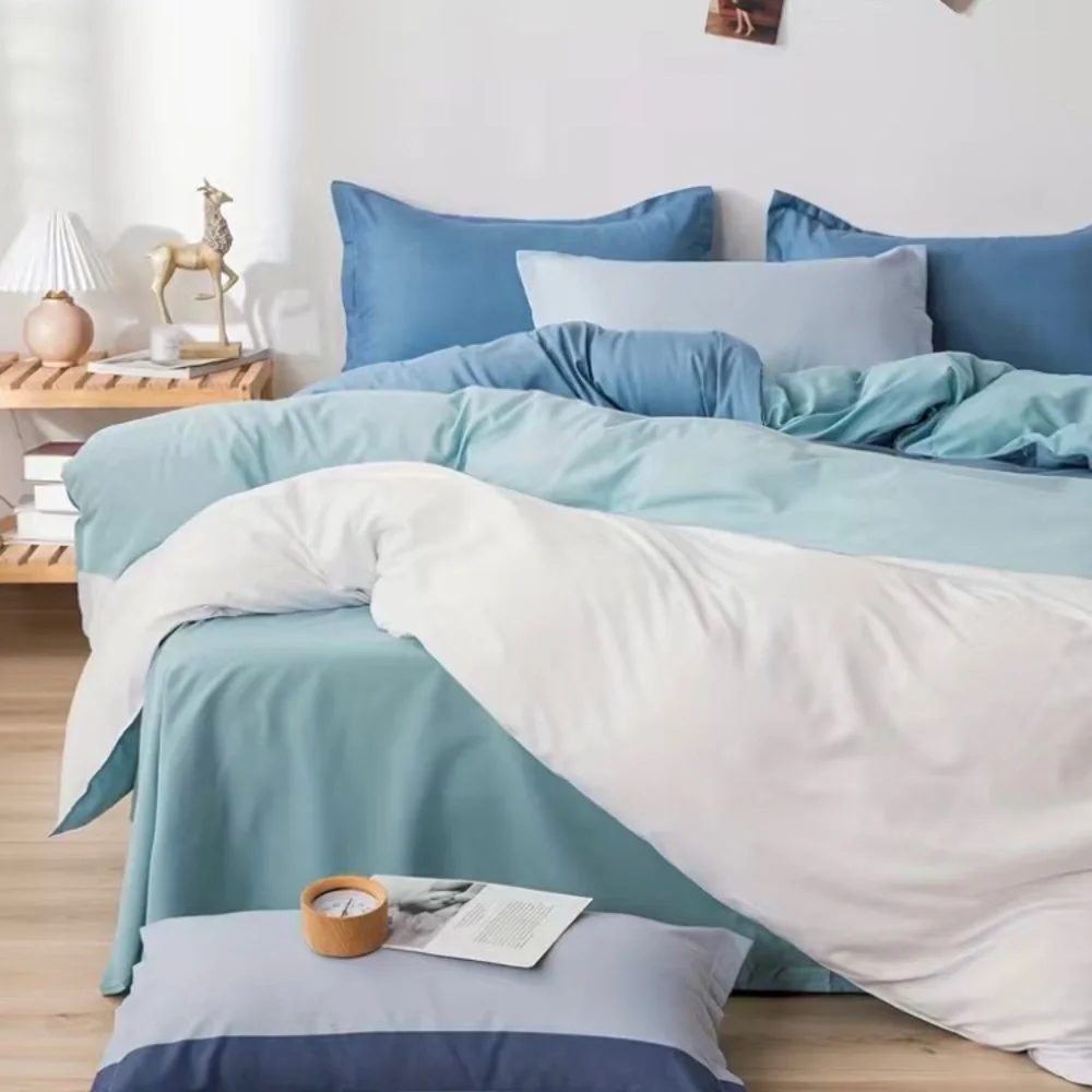 Urban Outfitters Twin Duvet Cover Set Blue Colorblock Bedding Single Bed NEW